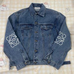 LOEWE Blue Denim Jacket with Signature Sleeve Print